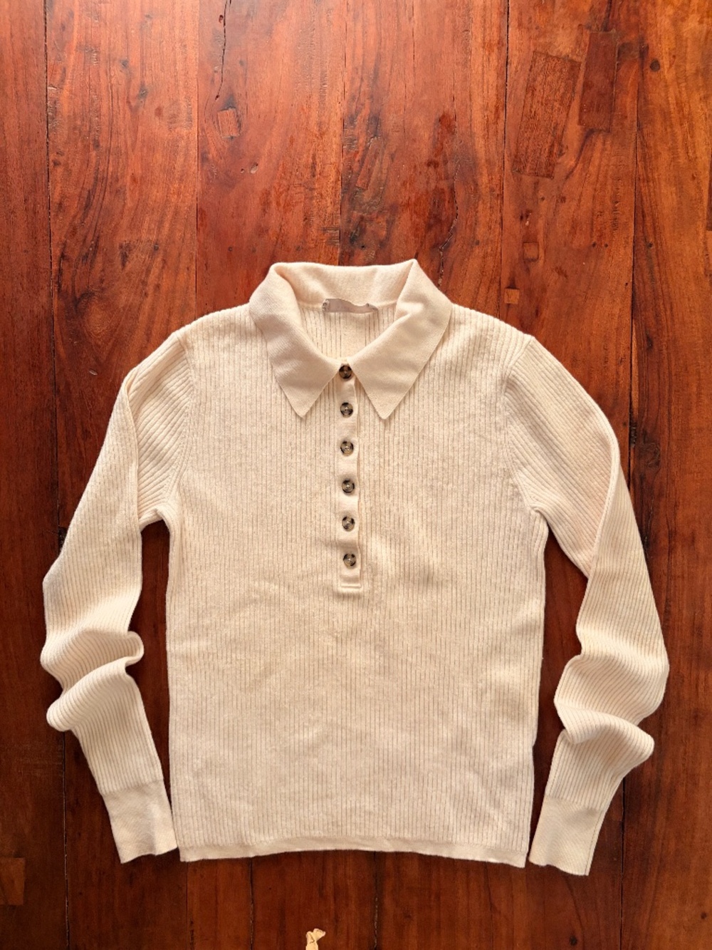 Everlane Ribbed Collared Sweater Cream Knit